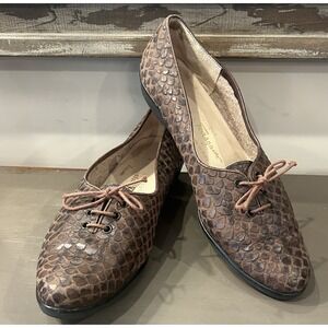 Vintage Salvatore FERRAGAMO Lace-up Shoes Brown Snake Embossed Oxfords Size 7.5B